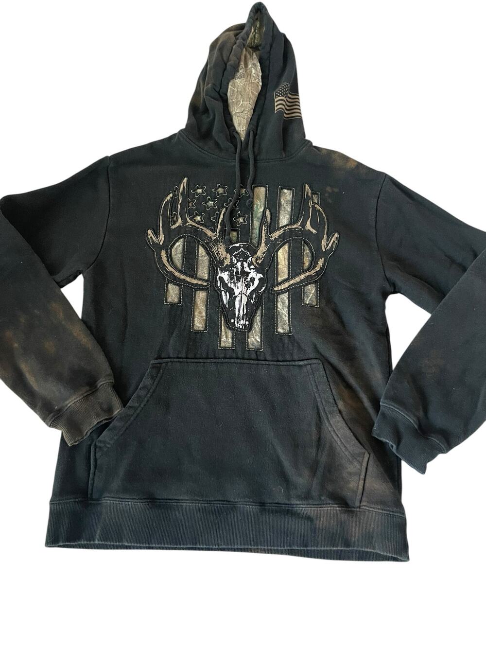 Buck Wear Black American Flag Graphic Pullover Hoodie Men's Size Medium
